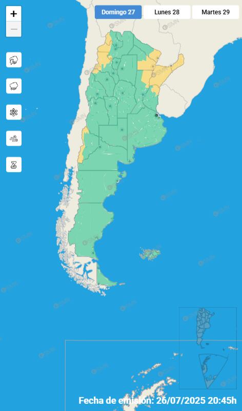 Mapa de alertas para este domingo 27 de julio