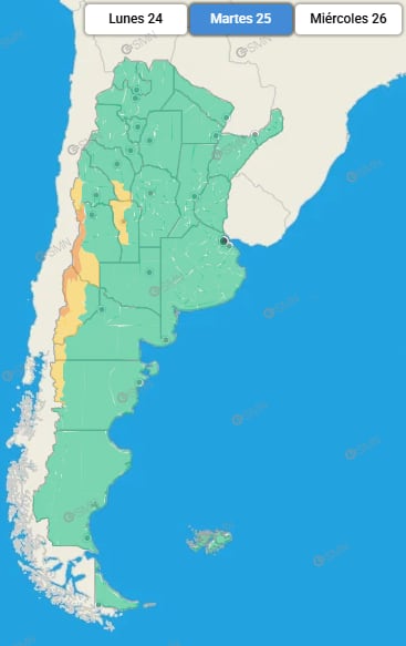 Las provincias afectadas por las alertas emitidas por el SMN