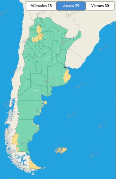 Las provincias bajo alerta durante la jornada