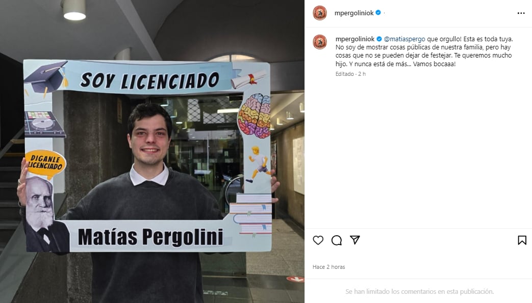 Matías, el hijo de Mario Pergolini, al recibirse de licenciado en Psicología