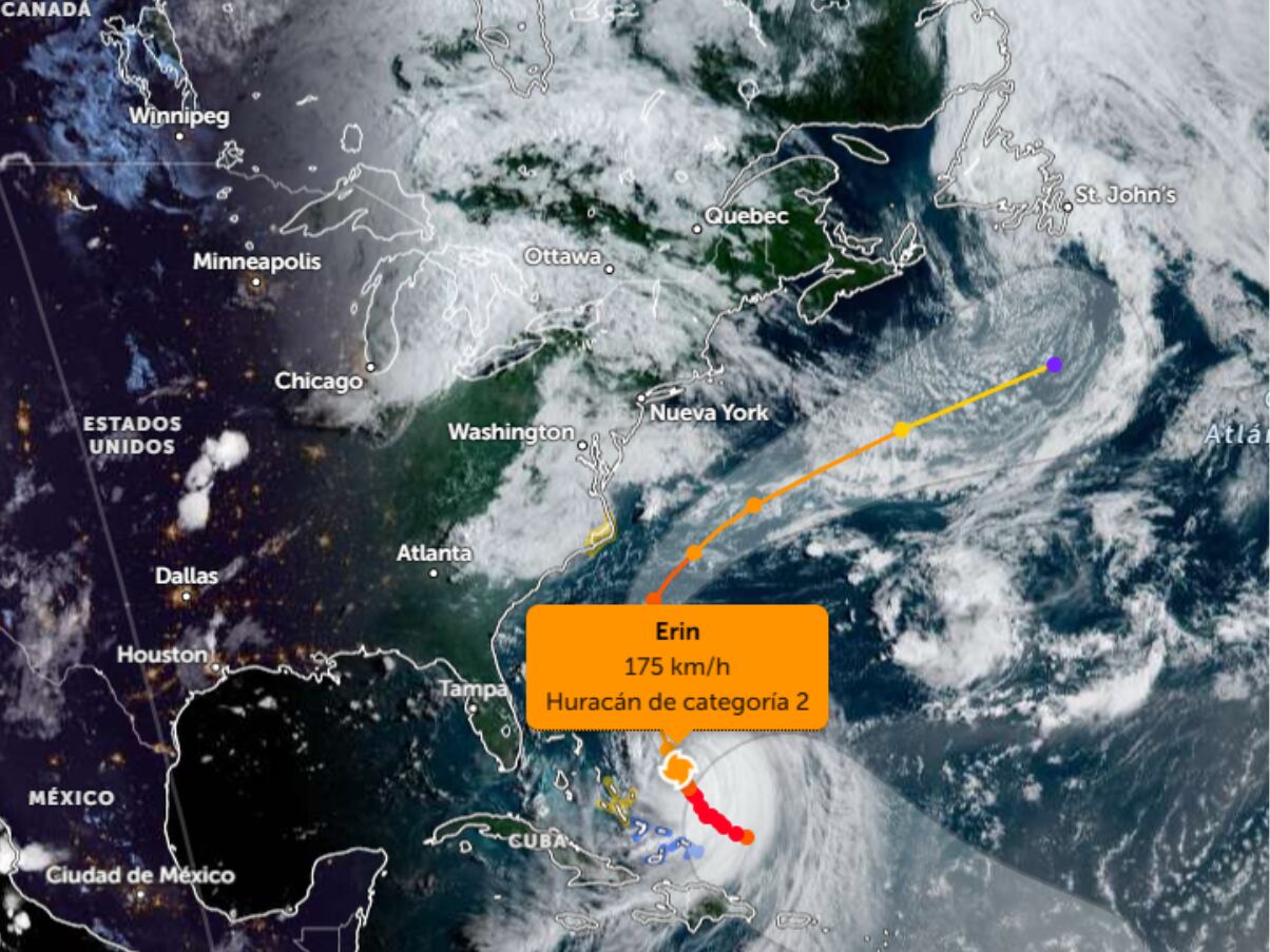 Erin, en su trayectoria hacia el norte, afectará a la costa Este de Estados Unidos sin tocar tierra