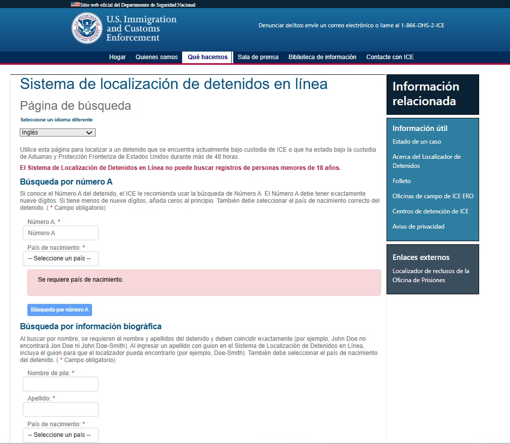 La normativa de la administración Trump elimina el paradero de miles de personas detenidas con órdenes de deportación final del Sistema en Línea de Localización de Detenidos