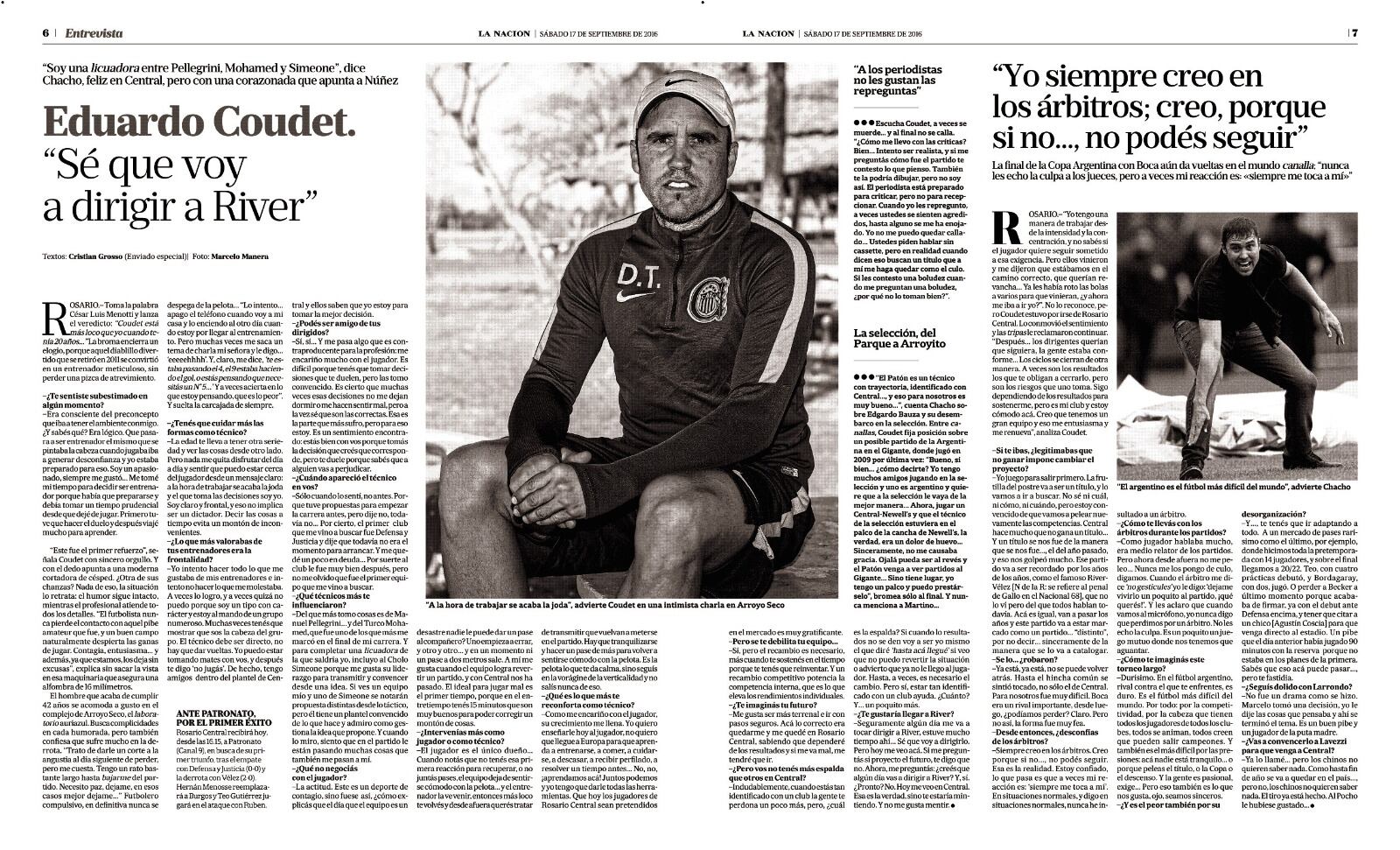 La entrevista a Eduardo Coudet publicada en La NACION