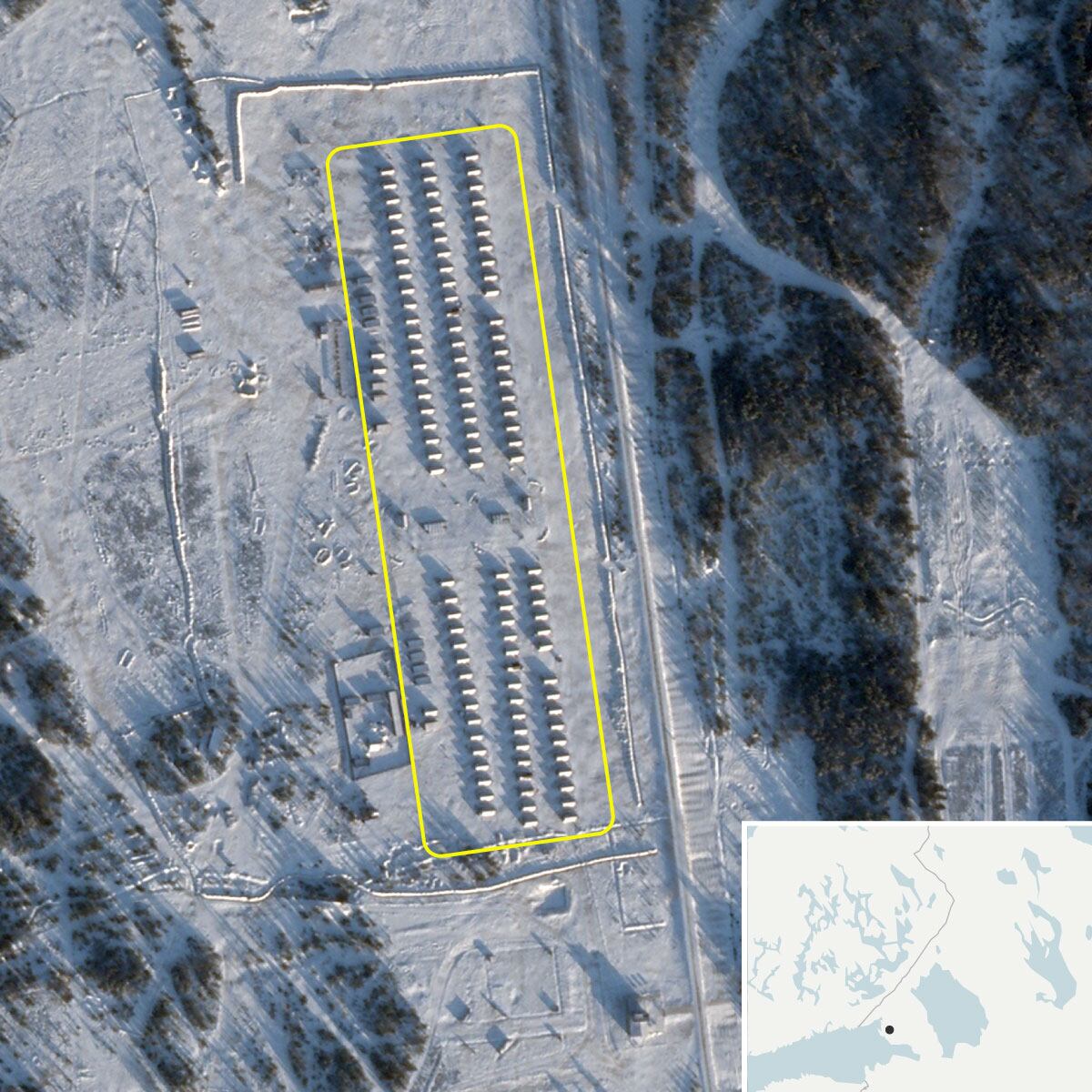 Despliegue de carpas en la base de Kamenka (Imagen satelital Planet Labs)