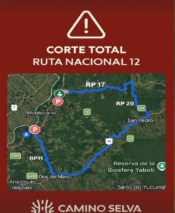 Este es el largo rodeo que deben realizar quienes viajen desde Posadas a Eldorado o Iguazú, dos de las principales ciudades de Misiones