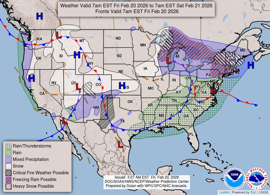 Durante la jornada del viernes, Estados Unidos experimentará una división climática marcada por una masa de aire frío en el oeste y temperaturas inusualmente altas al este del río Mississippi