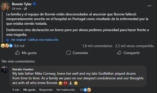 La familia de la cantante confirmó la noticia de su fallecimiento