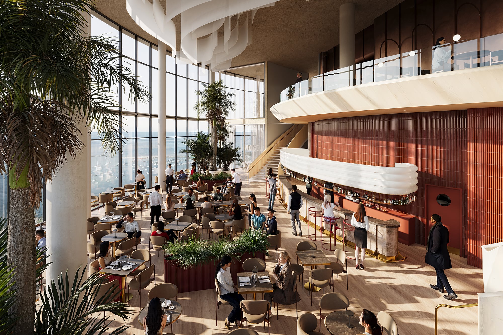 Entre los amenities comunes que tiene el edificio, se destacan: restaurante, sky café, salas de capacitación y streaming, comedor, espacios verdes internos y hasta un estadio de PlayStation