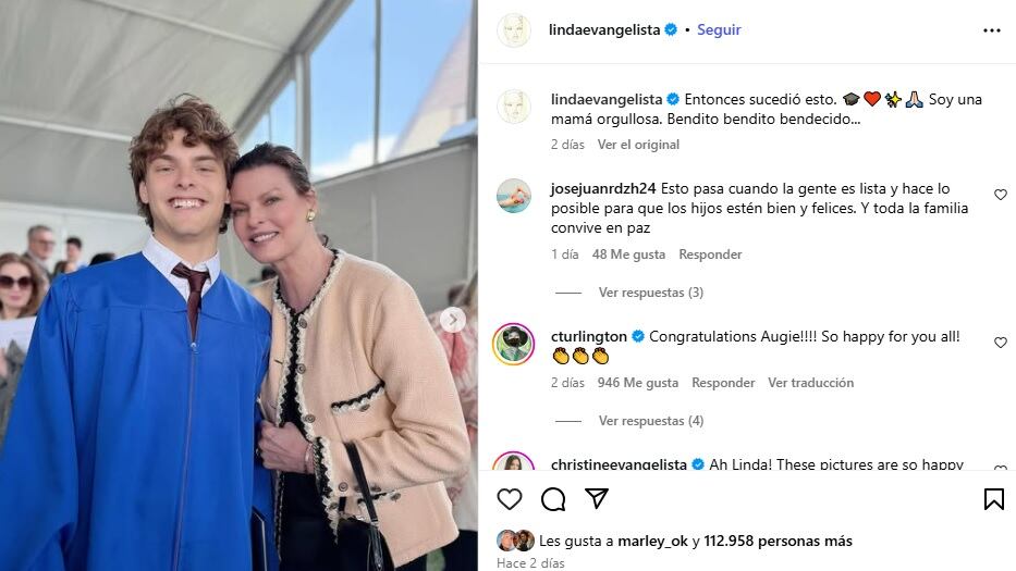 El posteo de Linda Evangelista sobre el fin de un ciclo escolar para su hijo