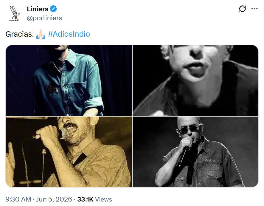 Las reacciones en las redes a la muerte del Indio Solari (Captura: X)
