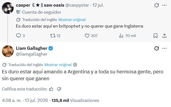 La reacción de Liam Gallagher