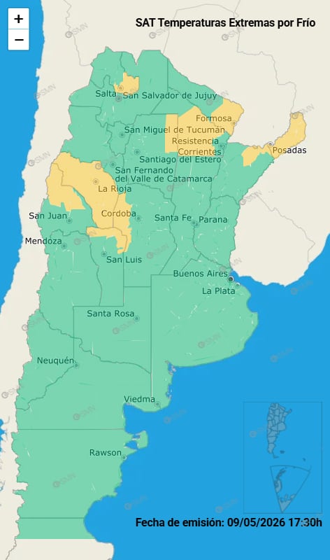 Las advertencias por frío este domingo
