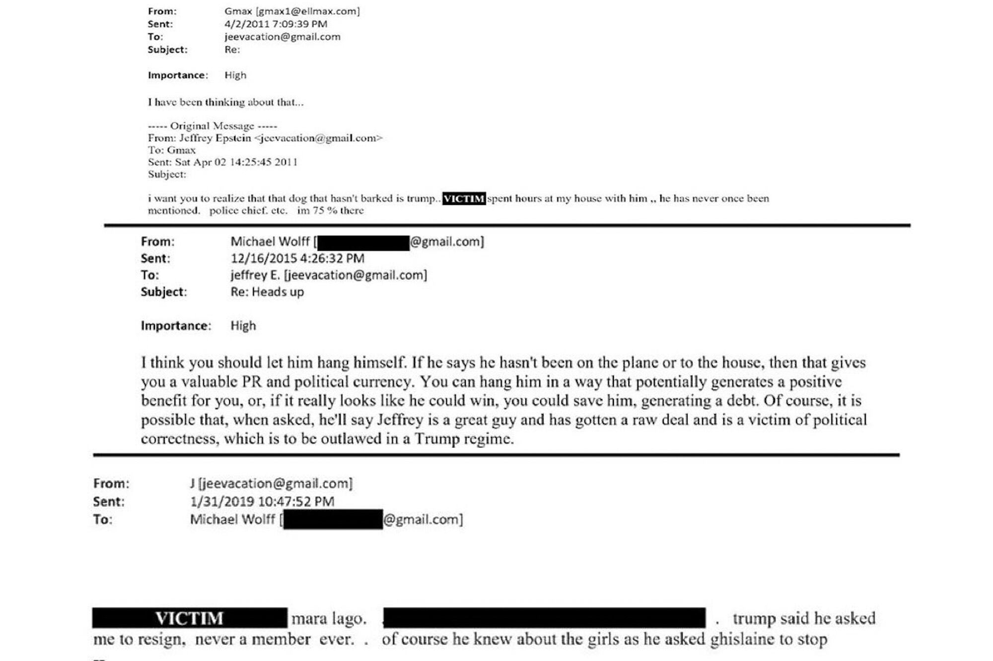 En 2011, Epstein le escribió a Ghislaine Maxwell: “La VÍCTIMA pasó horas con él en mi casa”