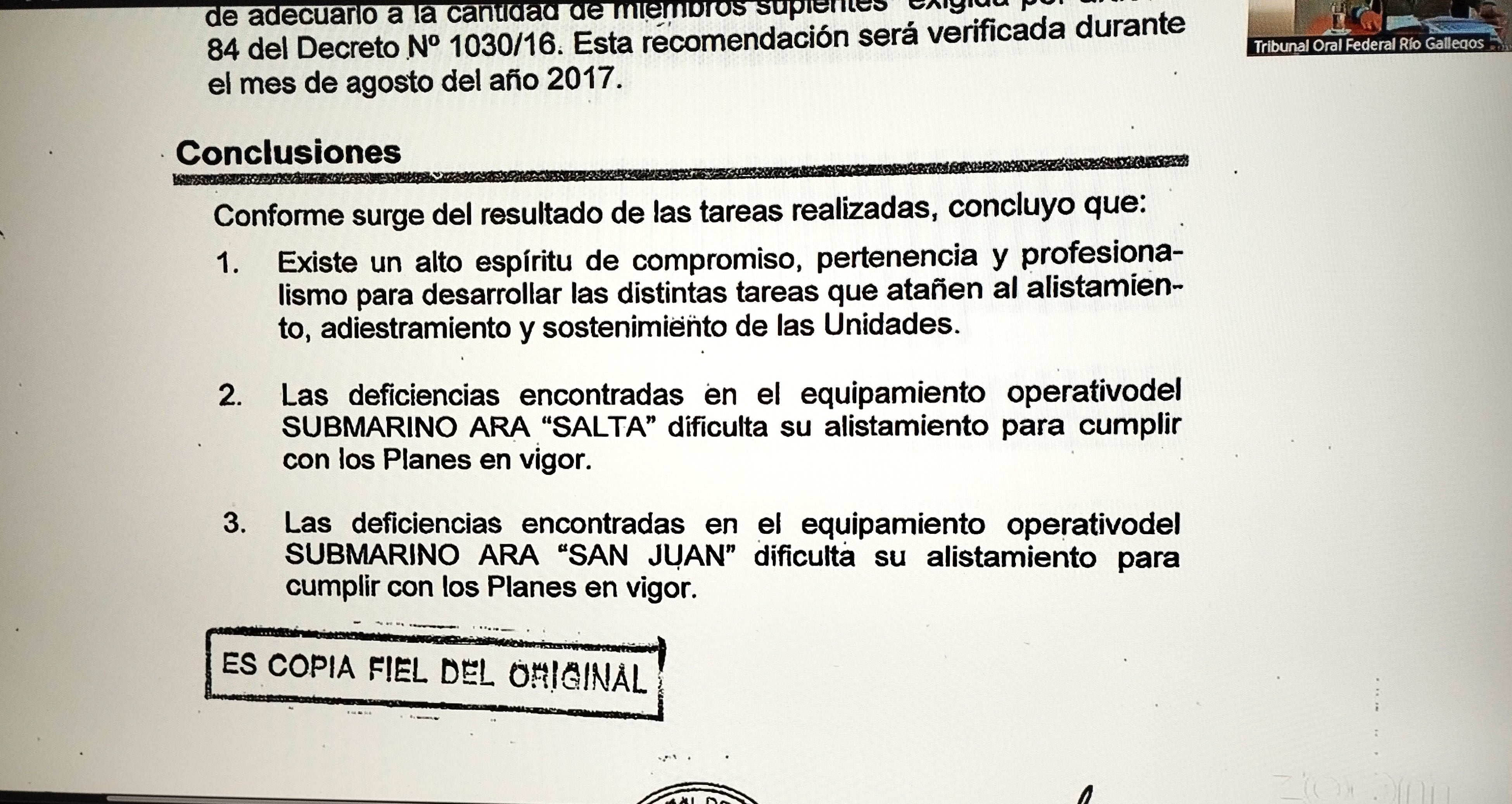 Conclusiones de la auditoría interna de la Armada sobre el Comando de Submarinos realizada en diciembre del 2016.-