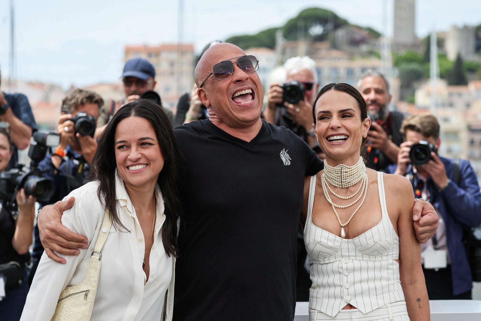 Michelle Rodriguez, Vin Diesel y Jordana Brewster participaron este miércoles en Cannes de un homenaje a la saga Rápido y furioso