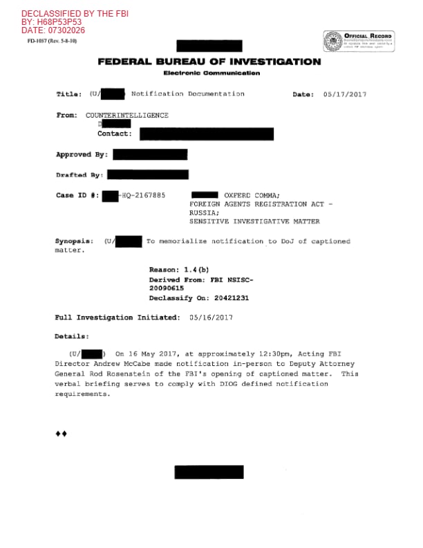 La Casa Blanca anunció este miércoles 5 de agosto la desclasificación de información relacionada con una investigación secreta del Buró Federal de Investigaciones