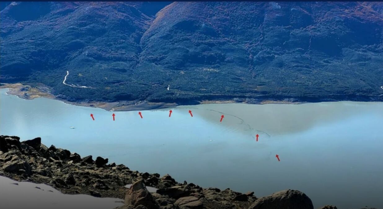 Imagen de las manchas del Brazo Rico, en el área donde tomaron las muestras de agua.