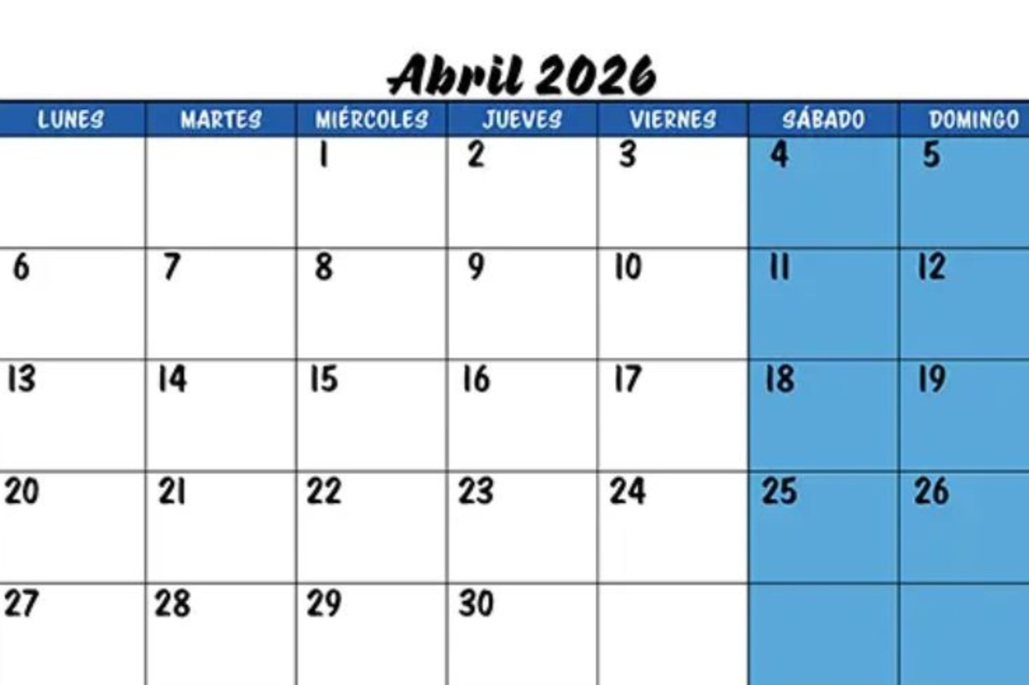 Un calendario para marcar los hechos destacados del mes