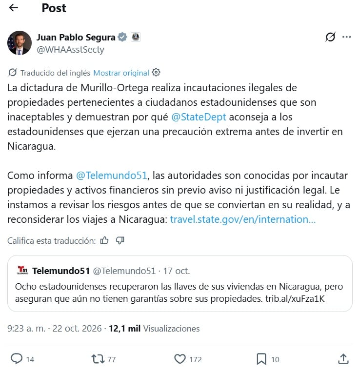 A través de declaraciones oficiales y mensajes en redes sociales, el diplomático advirtió que estas acciones ocurren de manera repentina y carecen de sustento legal