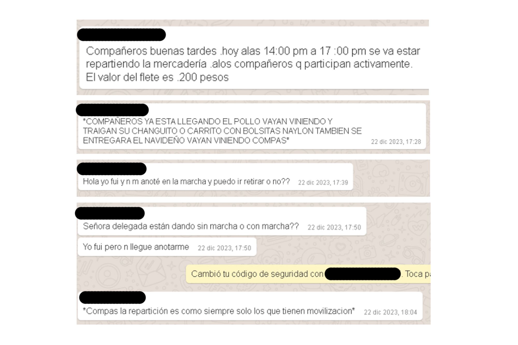 Los chats de la causa número CFP 4489/2023 que señalan un sistema de castigos, multas y contraprestaciones para acceder a planes y alimentos