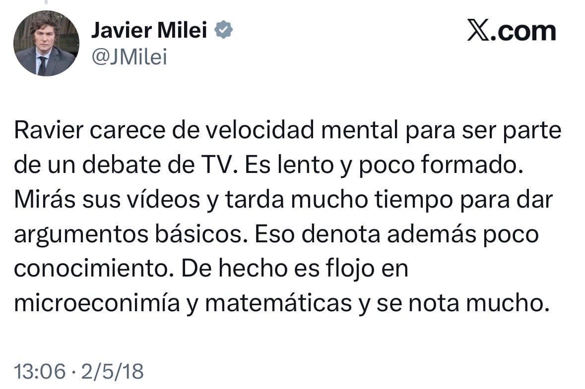 Uno de los posteos de Milei de 2018