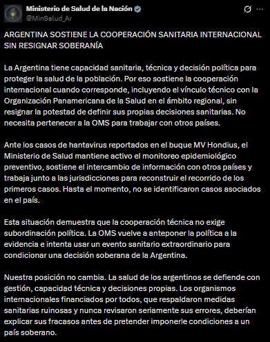 El publicado del Ministerio de Salud contra la Organización Mundial de la Salud (OMS)