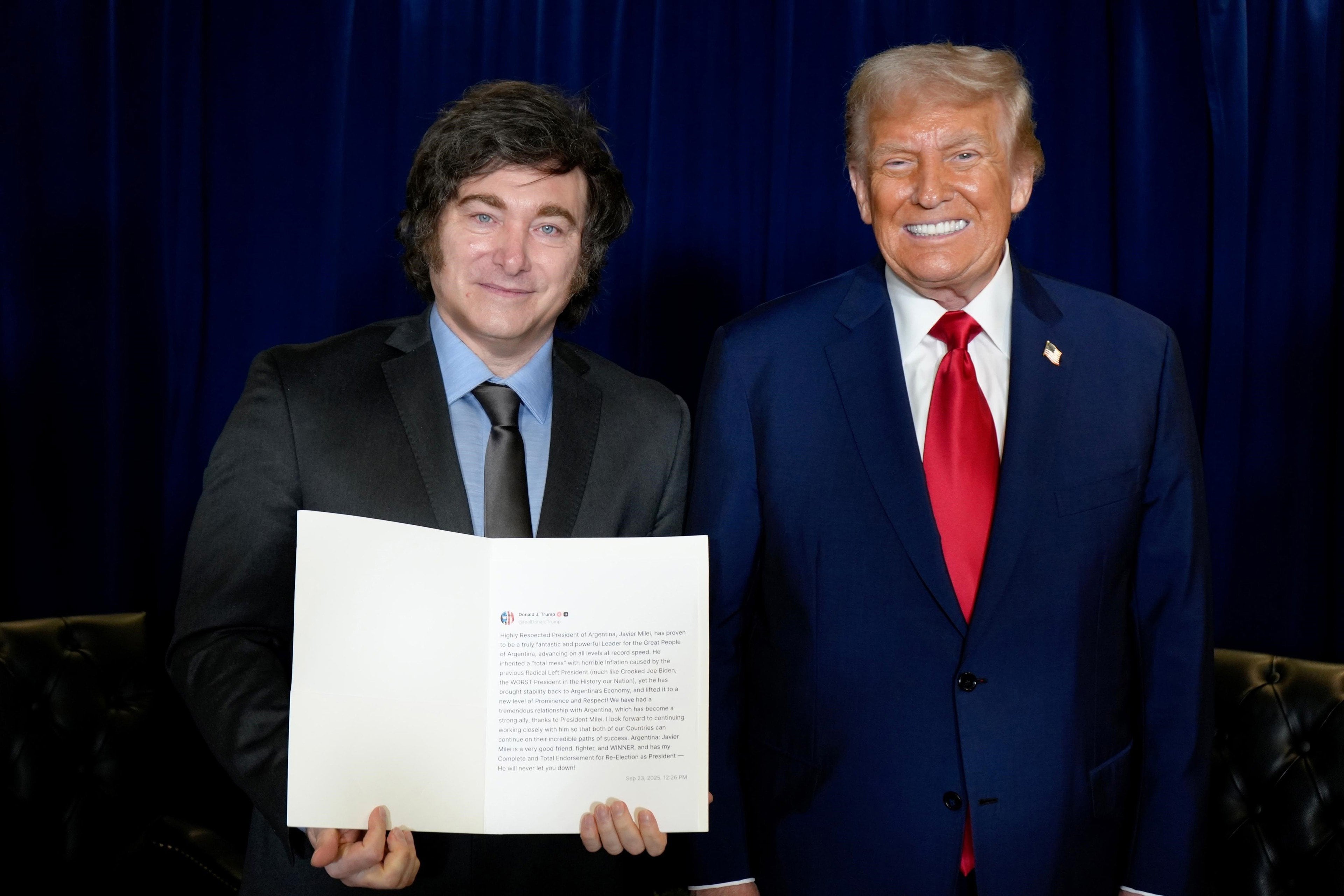 Los presidentes Javier Milei y Donald Trump, reunidos en Nueva York.