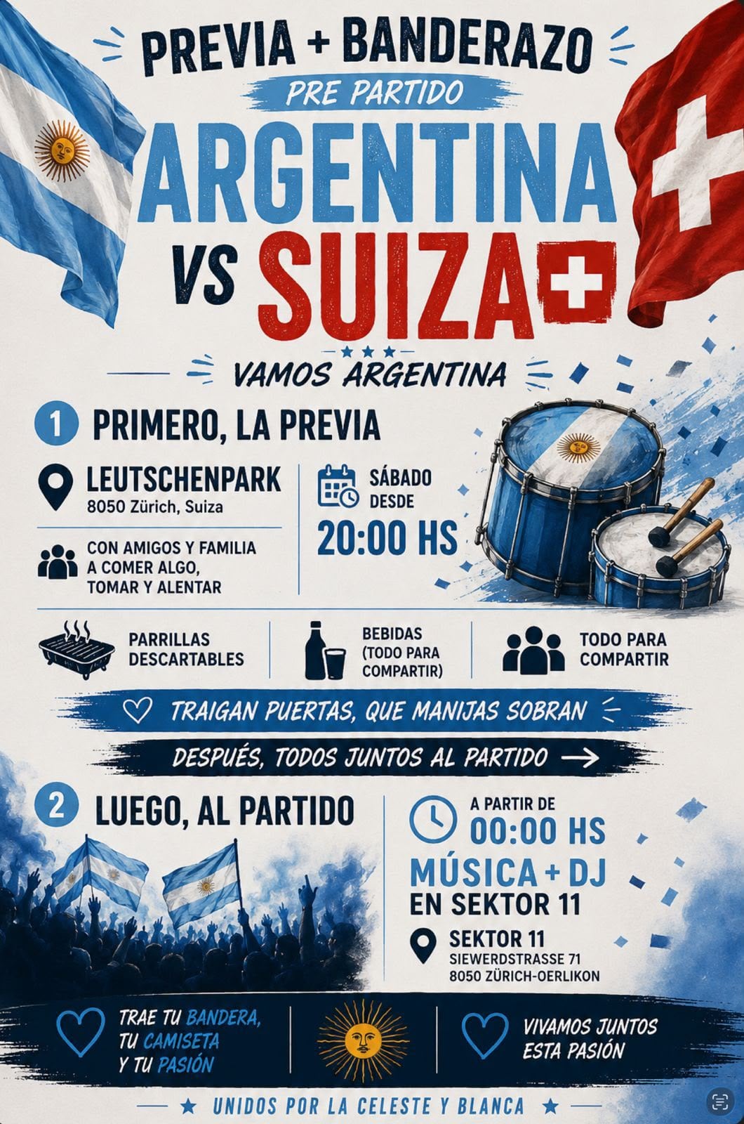 Los encuentros comenzaron varios días antes del partido con canciones, banderas y convocatorias que crecieron a medida que avanzó la selección