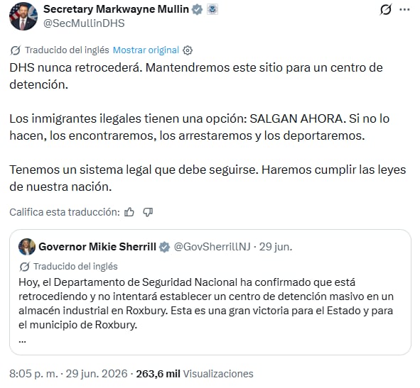 El secretario del DHS respondió a la gobernadora de Nueva Jersey