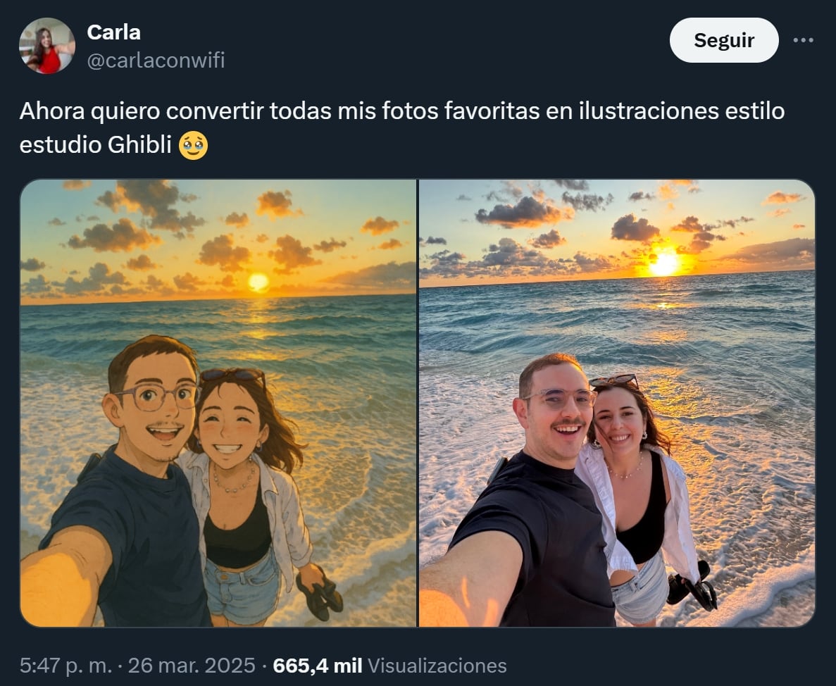 Un ejemplo de la función de ChatGPT que transforma una foto en un animé dibujado al estilo del estudio Ghibli