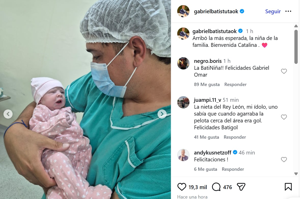El tierno posteo de Gabriel Batistuta después de convertirse en abuelo
