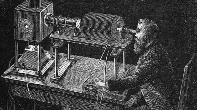 Ilustración de Maxwell investigando magnetismo y luz