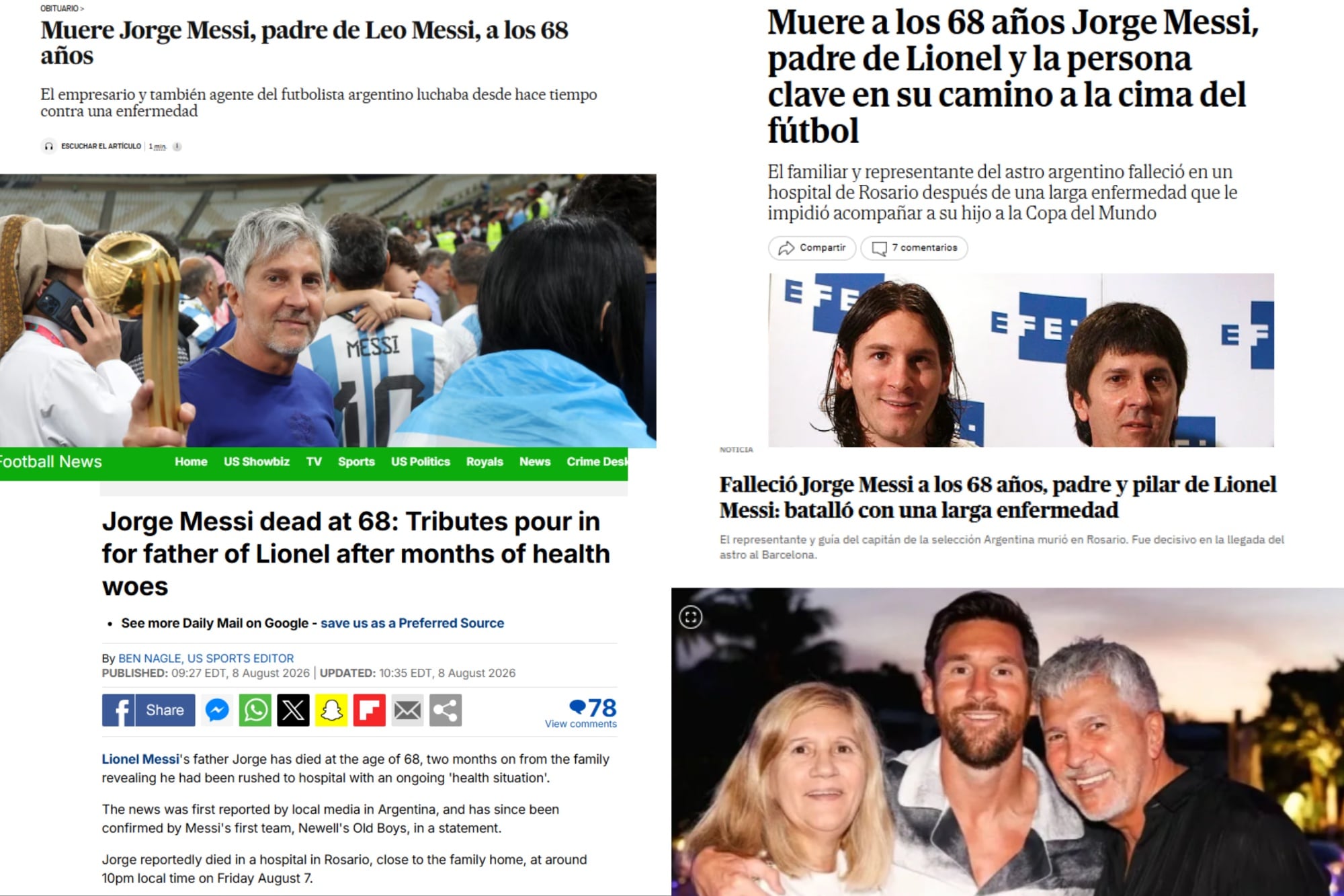 Así reaccionaron los diarios del mundo a la muerte de Jorge Messi, el padre de Lionel: “Clave en su camino a la cima del fútbol”