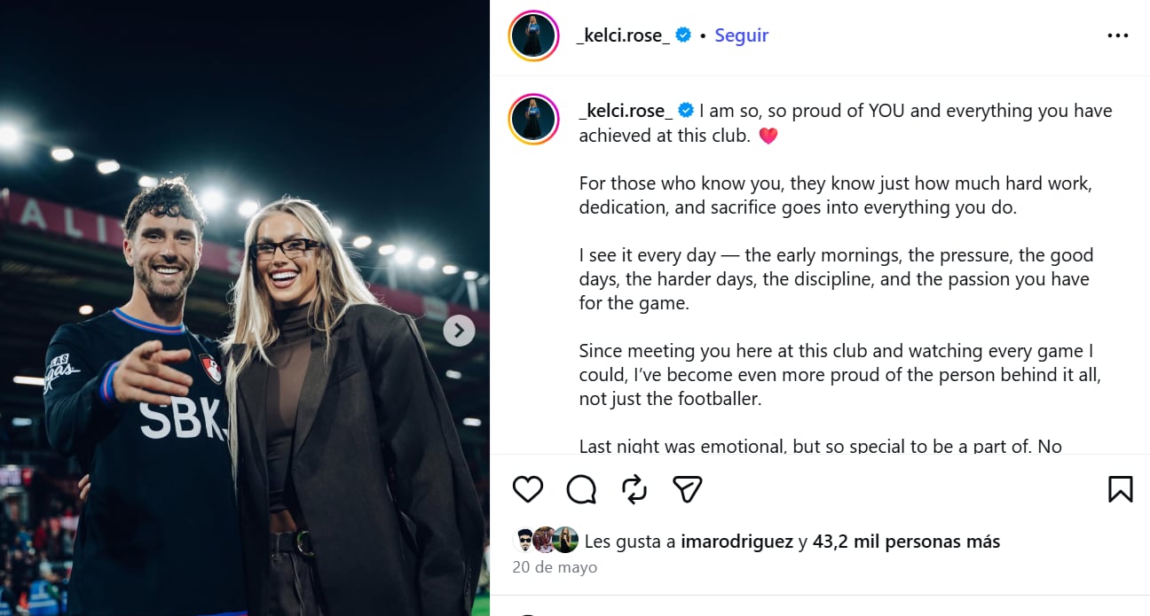 Kelci le dedicó unas tiernas palabras a su novio al salir del Bournemouth