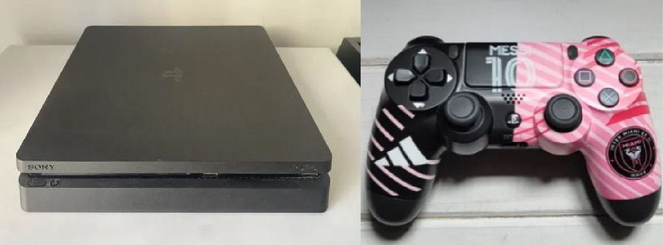 La consola Play 4 y un joystick, parte del material secuestrado en los allanamientos (Prensa Ministerio de Seguridad)