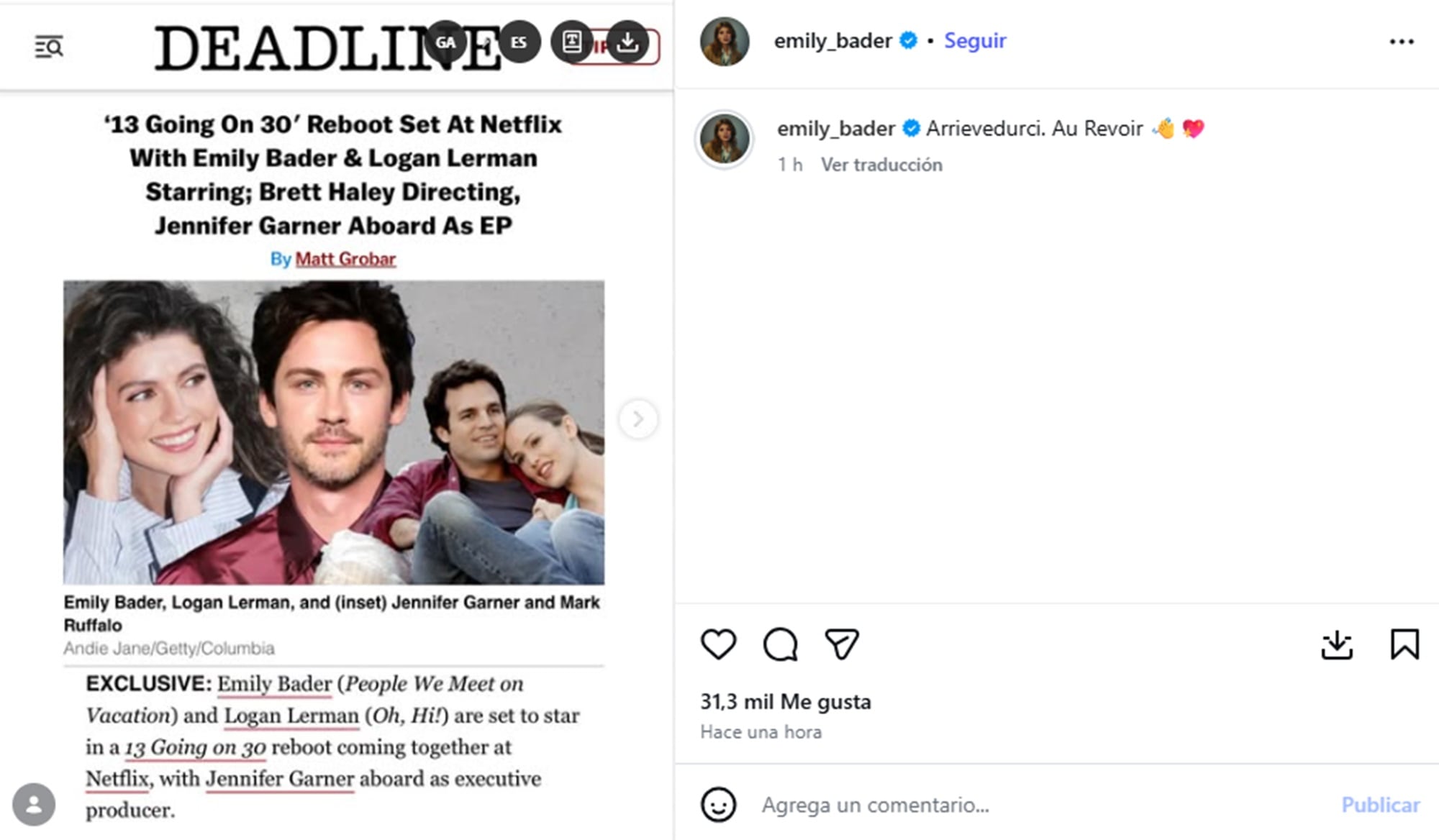 Emily Bader confirmó la noticia en sus redes sociales
