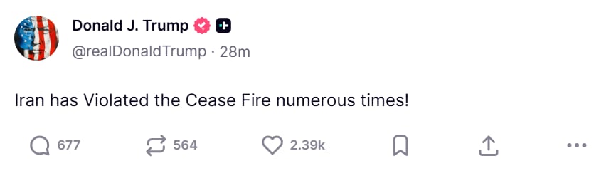 Captura de pantalla de la publicación de Trump