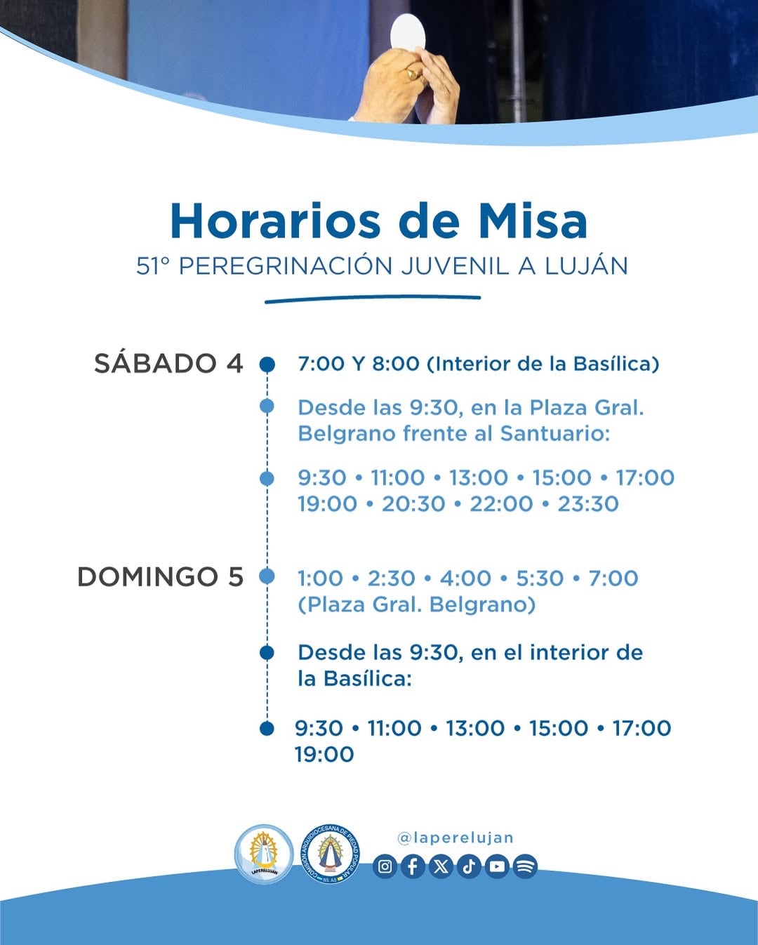 Los horarios de las misas por la caminata a Luján 2025