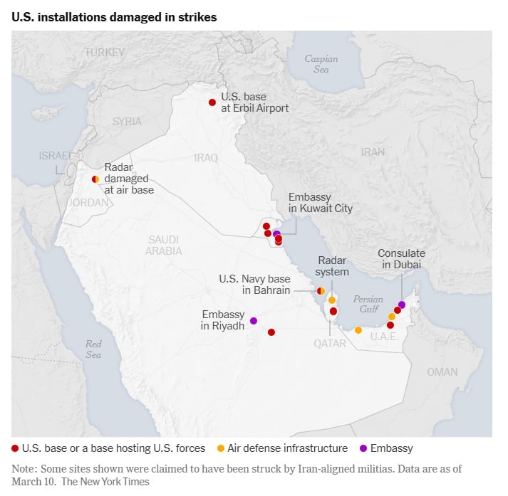 Mapa de los lugares atacados