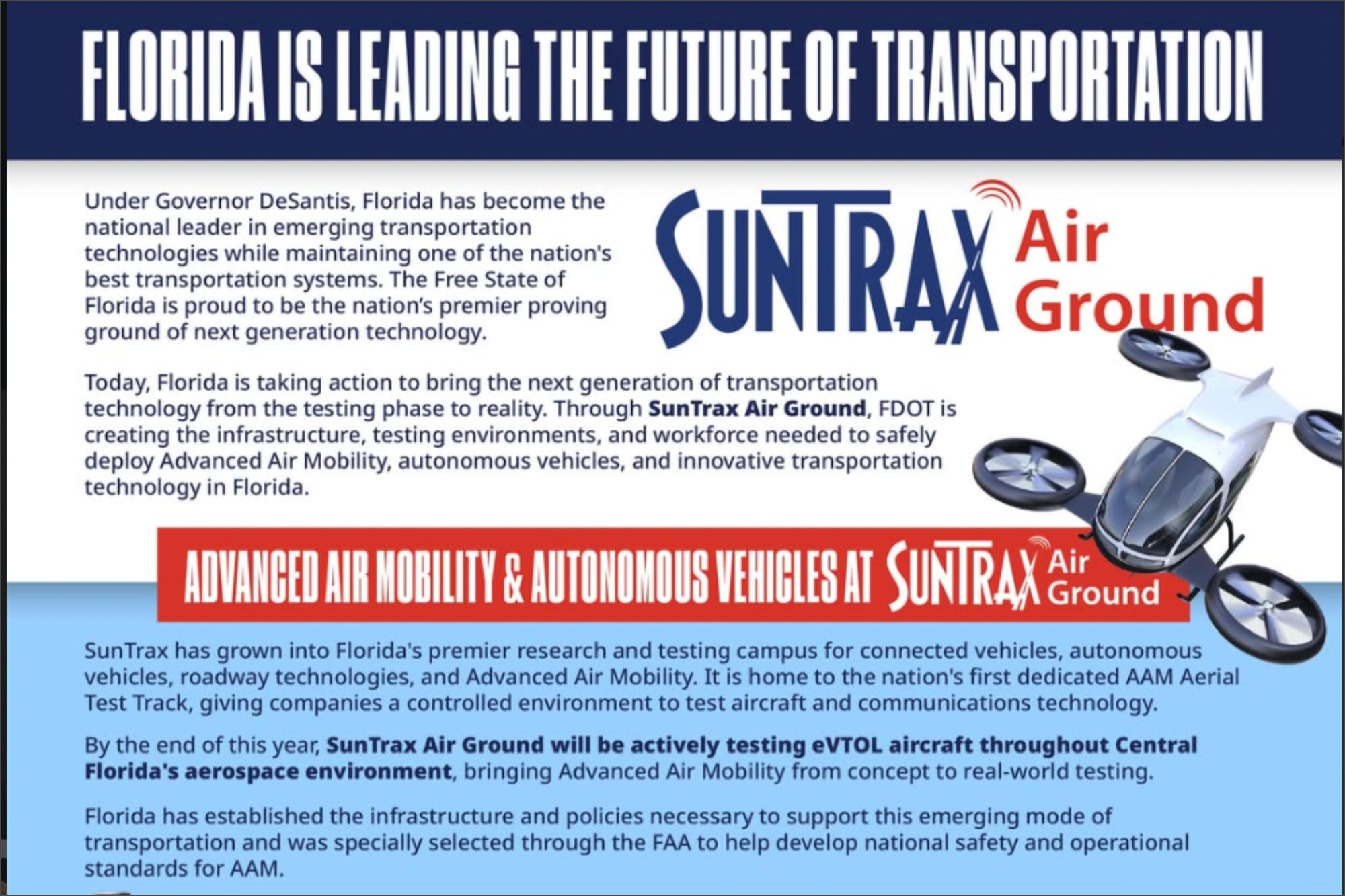 El anuncio de DeSantis sobre la implementación de viajes sin conductor y taxis aéreos en Florida