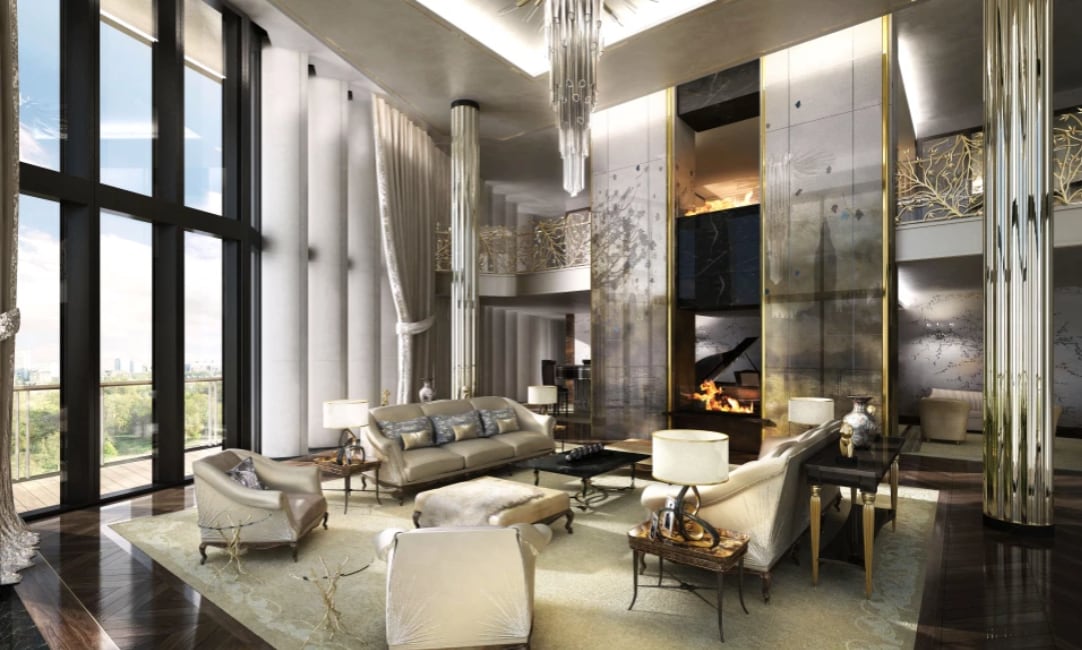 Un living modelo en los pisos de One Hyde Park