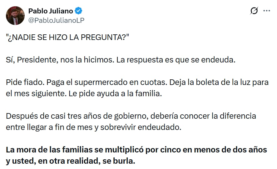 El mensaje del diputado Pablo Juliano