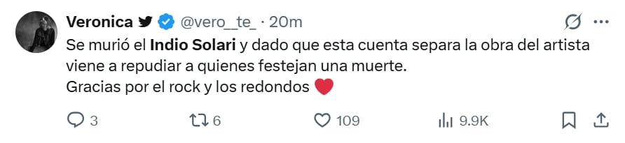 Las reacciones en las redes a la muerte del Indio Solari (Captura: X)