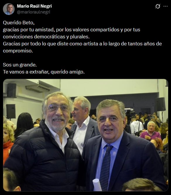 El posteo de Mario Negri en X