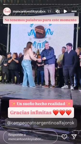 En la categoría Mejor Alfajor Artesanal, Meencanto obtuvo el primer puesto y así fue su reacción al recibir el premio