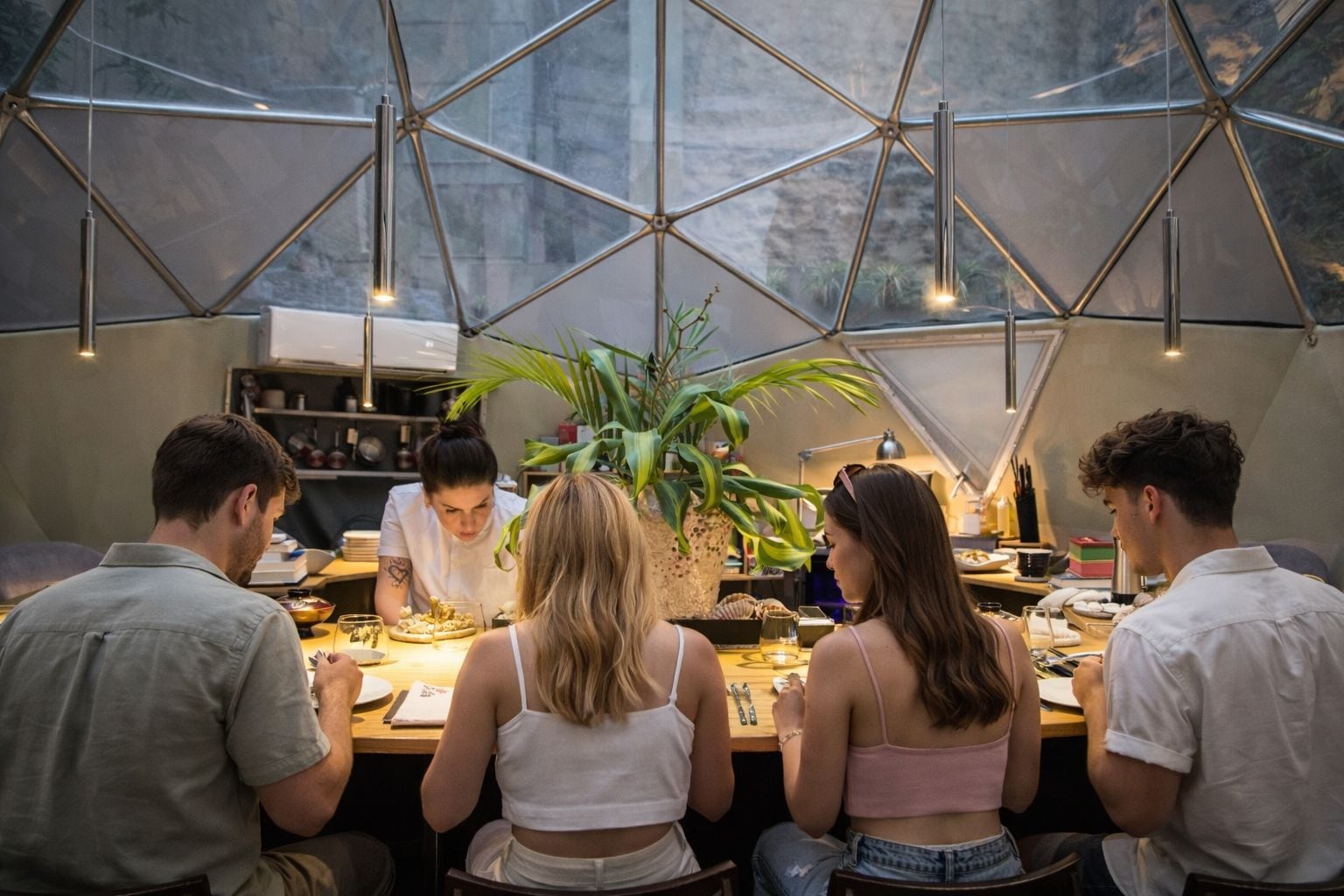 El omakase funciona en un domo que se levanta en el jardín de un hotel