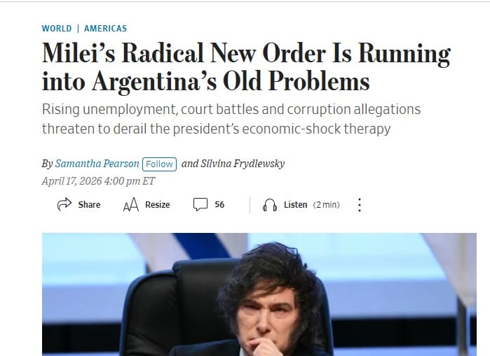 The Wall Street Journal: “El nuevo orden radical de Milei se topa con los viejos problemas de la Argentina”