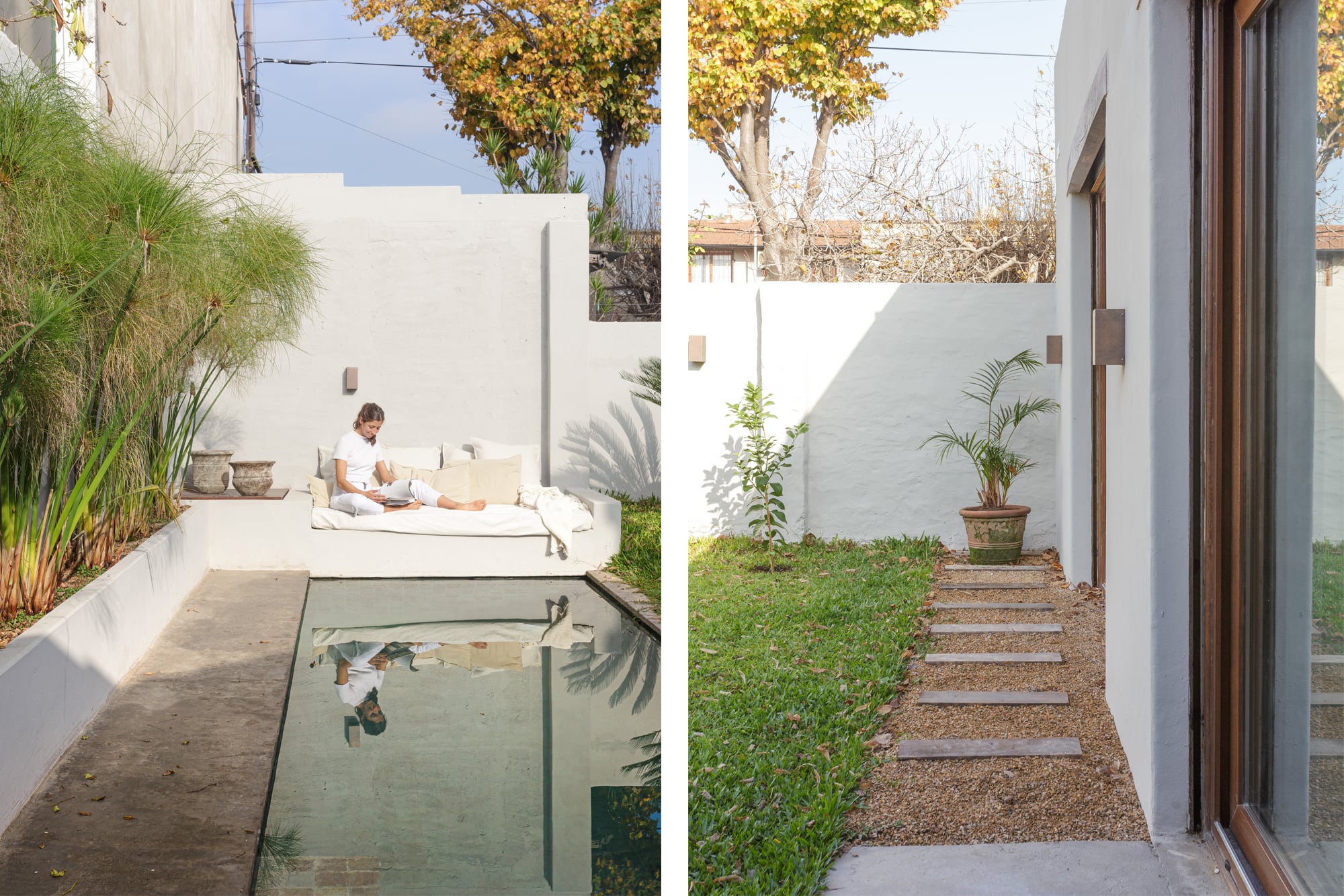 En la casa de la arquitecta Clara Cambrea y su pareja, el diseñador industrial Rafa Puente, un espacio angosto se aprovechó al máximo como jardín con las especies adecuadas