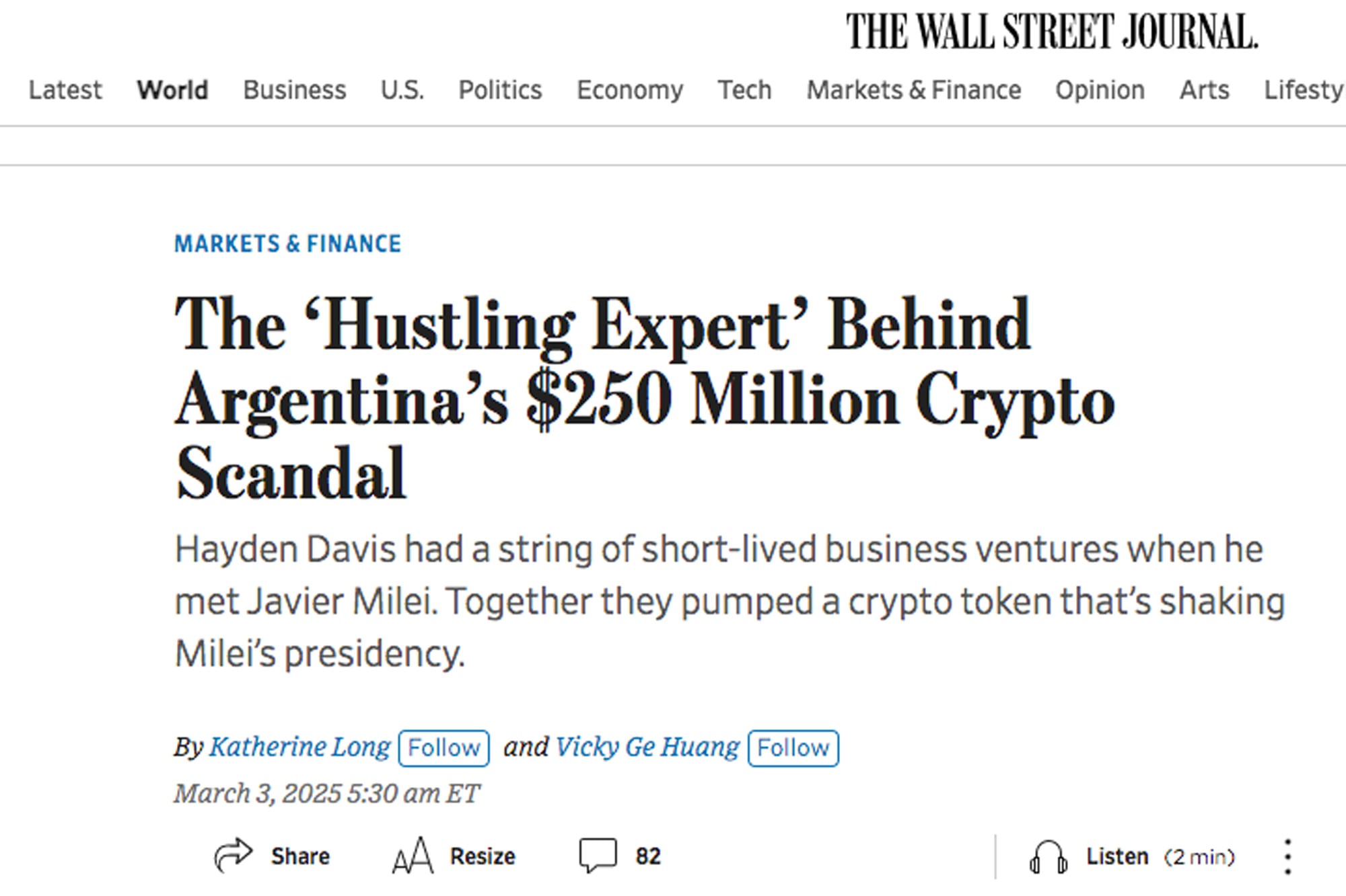 La publicación de ayer de The Wall Street Journal