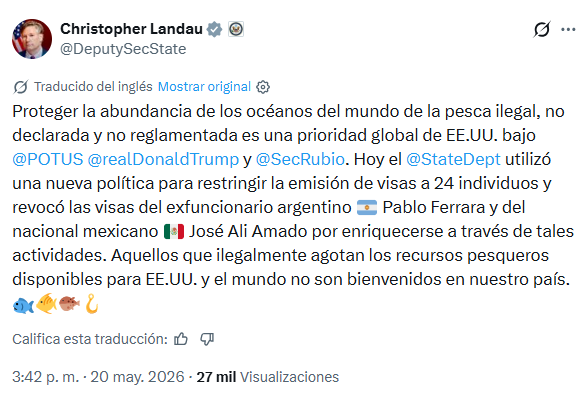 El tuit del subsecretario de Estado norteamericano